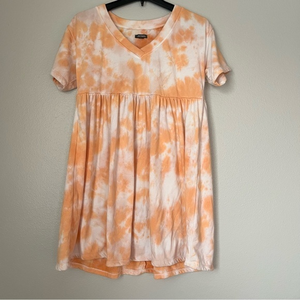 Women's Short Sleeve Babydoll Sweatshirt Dress - Wild Fable‎ Orange Tie-Dye XS